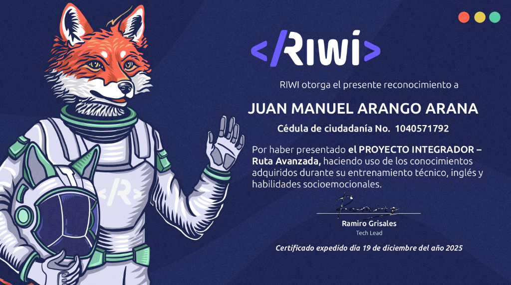 Certificado RIWI - Proyecto Integrador Ruta Avanzada